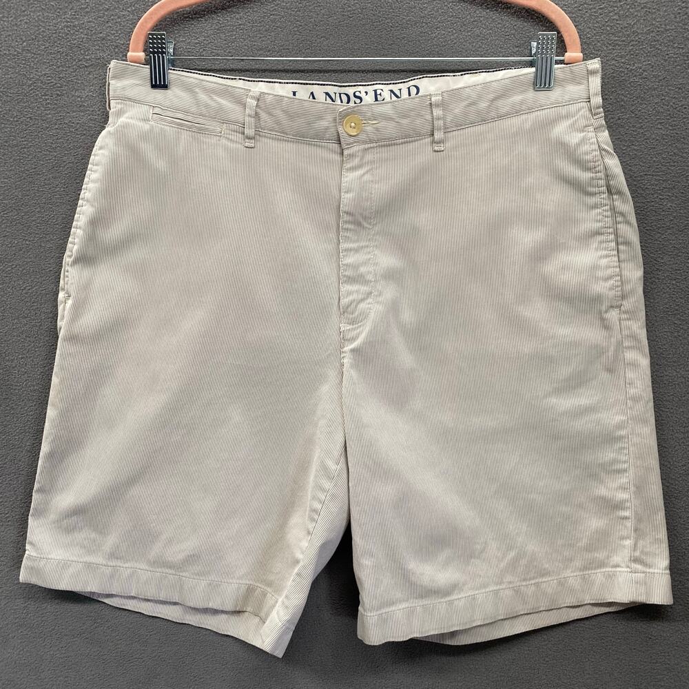 Lands End Shorts Mens 36 Striped Grey Preppy Casual Comfortable